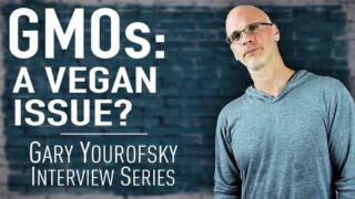Author and vegan activist Gary Yourofsky is shown along side the words “GMOs: A vegan issue? - Gary Yourofsky interview series”