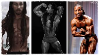 Body builder Torre Washington is shown in three different images. In each he is seen in a body building pose showing a incredible physique.