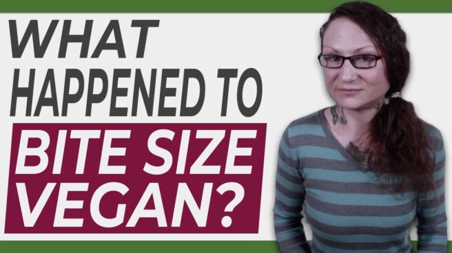 The text "What happened to Bite Size Vegan" next to Emily Moran Barwick, founder of Bite Size Vegan.